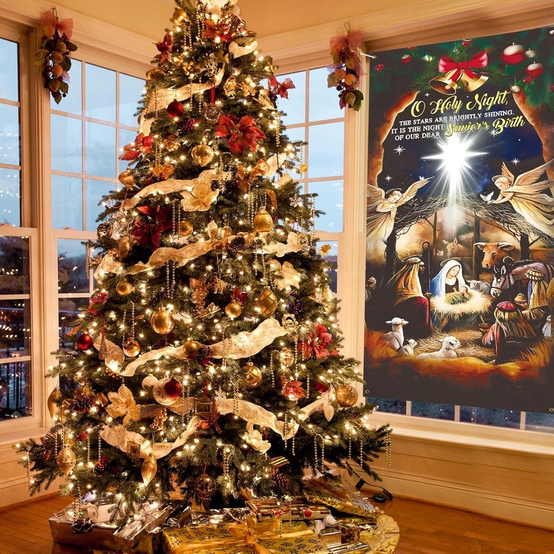 Zeptrix Christmas Door Cover Decorations,Jesus Nativity Scene Christmas Fabric Door Decoration Porch Sign Holy Night Outdoor Religious Front Door Banner Winter Holiday New Year Xmas Office Home Party Supplies - Image 5